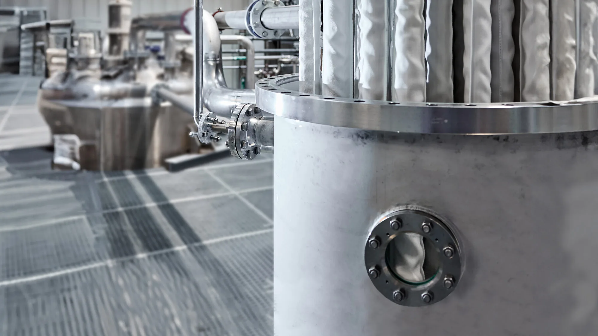 LENZING CakeFil process candle filter installed in a chemical plant